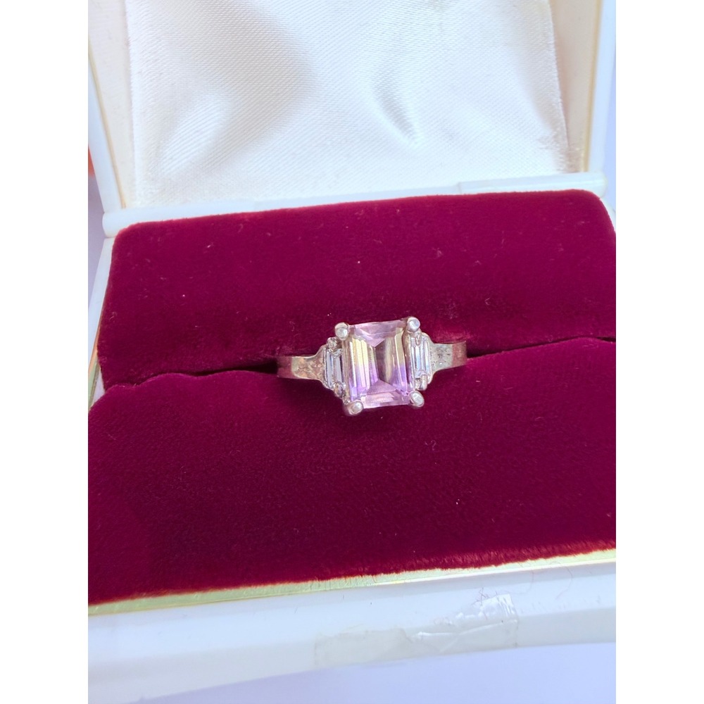 925 Sterling Silver Emerald Cut Multicolor Gemstone Ring Size 7